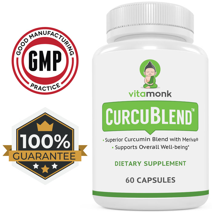 VitaMonk Curcublend Supplement - Turmeric Supplement with, Ginger Root, Proteolytic Enzymes, Boswellia - Turmeric Curcumin Supplement, Turmeric Extract Complex - 60 caps